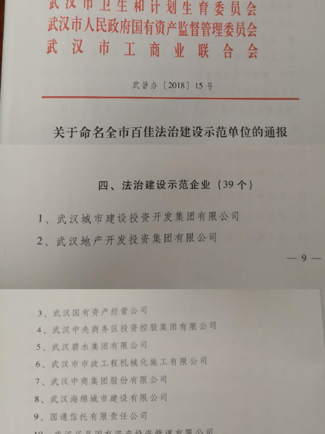 商務區(qū)集團榮獲武漢市“法治建設示范企業(yè)”
